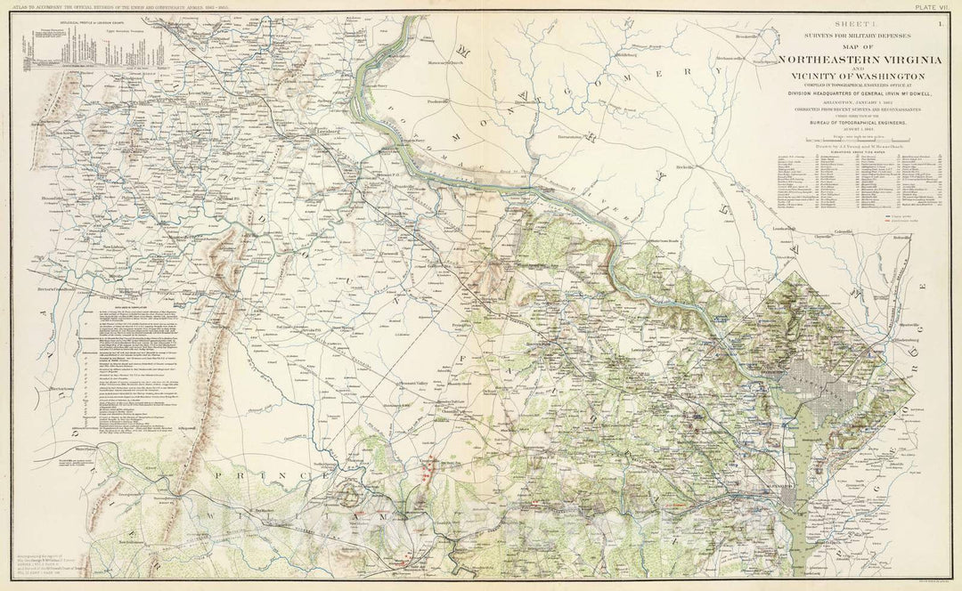 Historic Map : Military Atlas - 1895 N.E. Virginia, Washington 1. - Vintage Wall Art