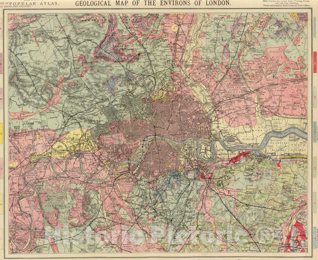 Historic Wall Map : 1883 Geological map London. - Vintage Wall Art