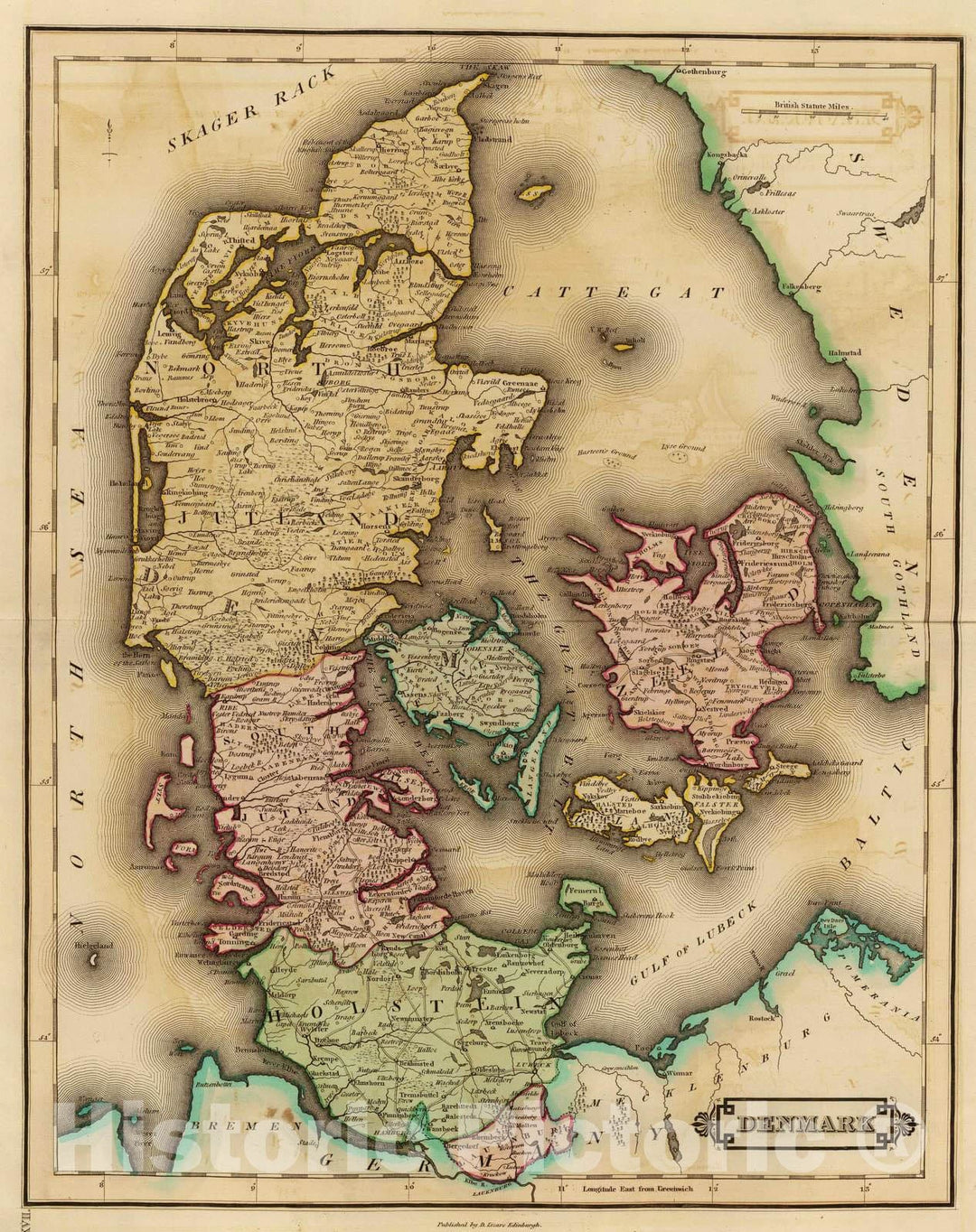 Historic Map : 1831 Denmark. - Vintage Wall Art