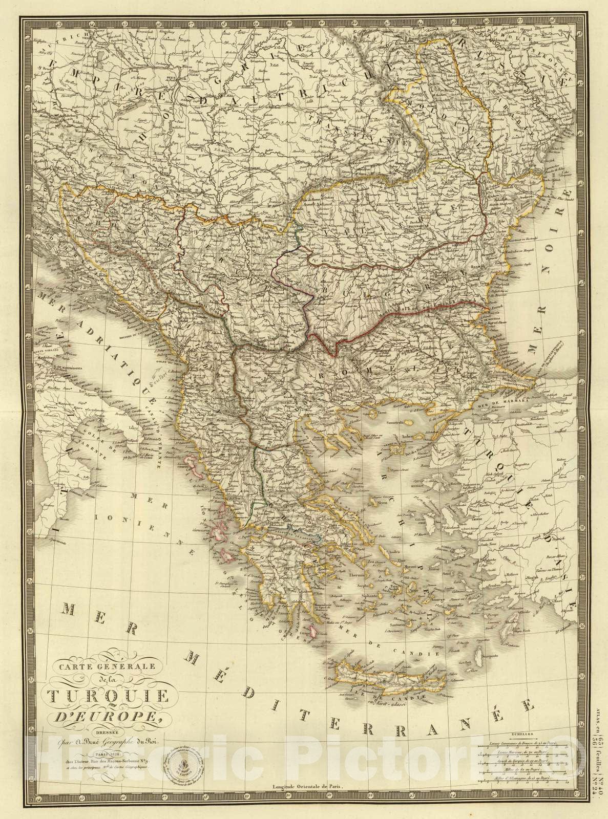 Historic Map : Greece; Turkey, Balkan Peninsula 1826 Turquie d'Europe. , Vintage Wall Art