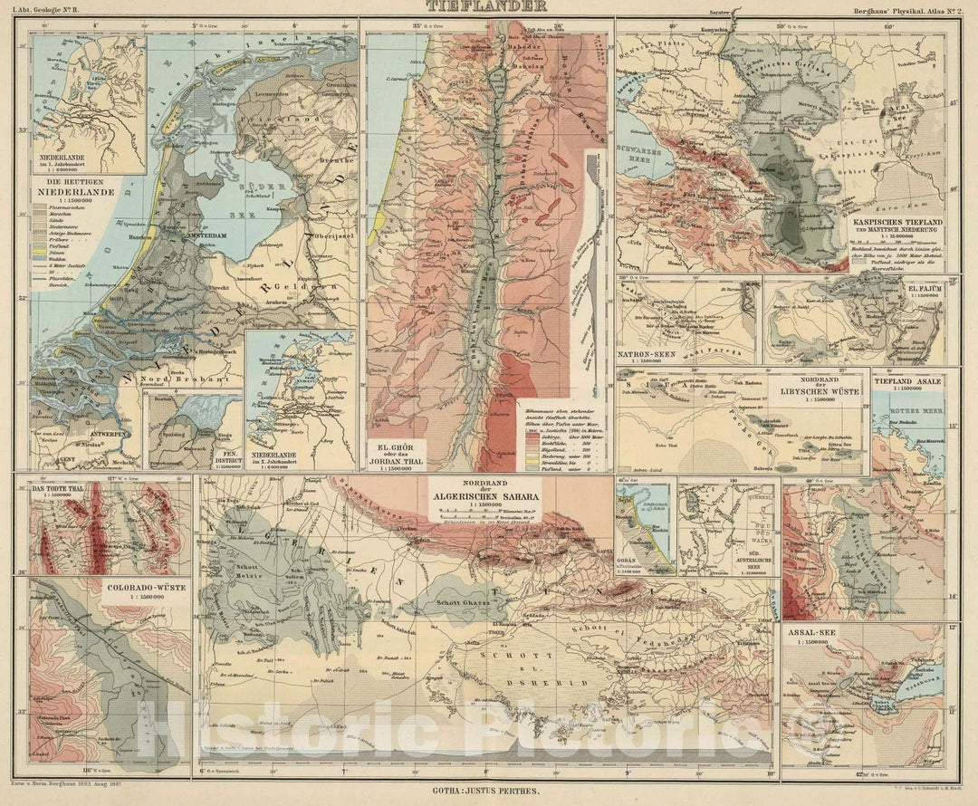 Historic Map : Algeria; Netherlands, California, , World 1892 Tieflander. , Vintage Wall Art