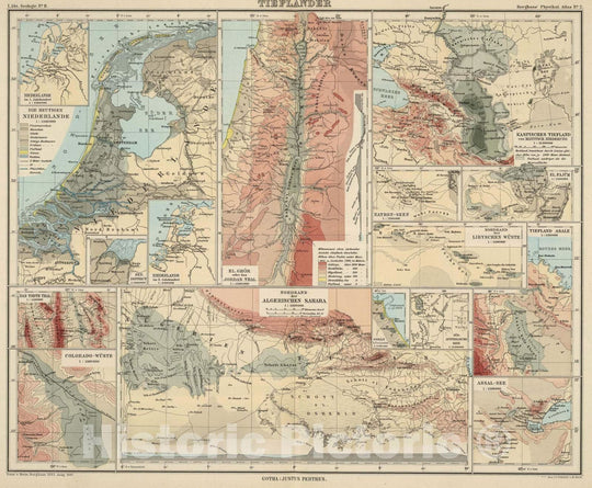 Historic Map : Algeria; Netherlands, California, , World 1892 Tieflander. , Vintage Wall Art