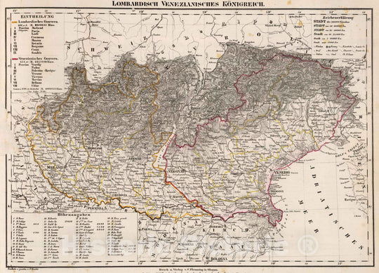 Historic Map : Italy, 1855 Lombardisch Venezianisches Konigreich. , Vintage Wall Art