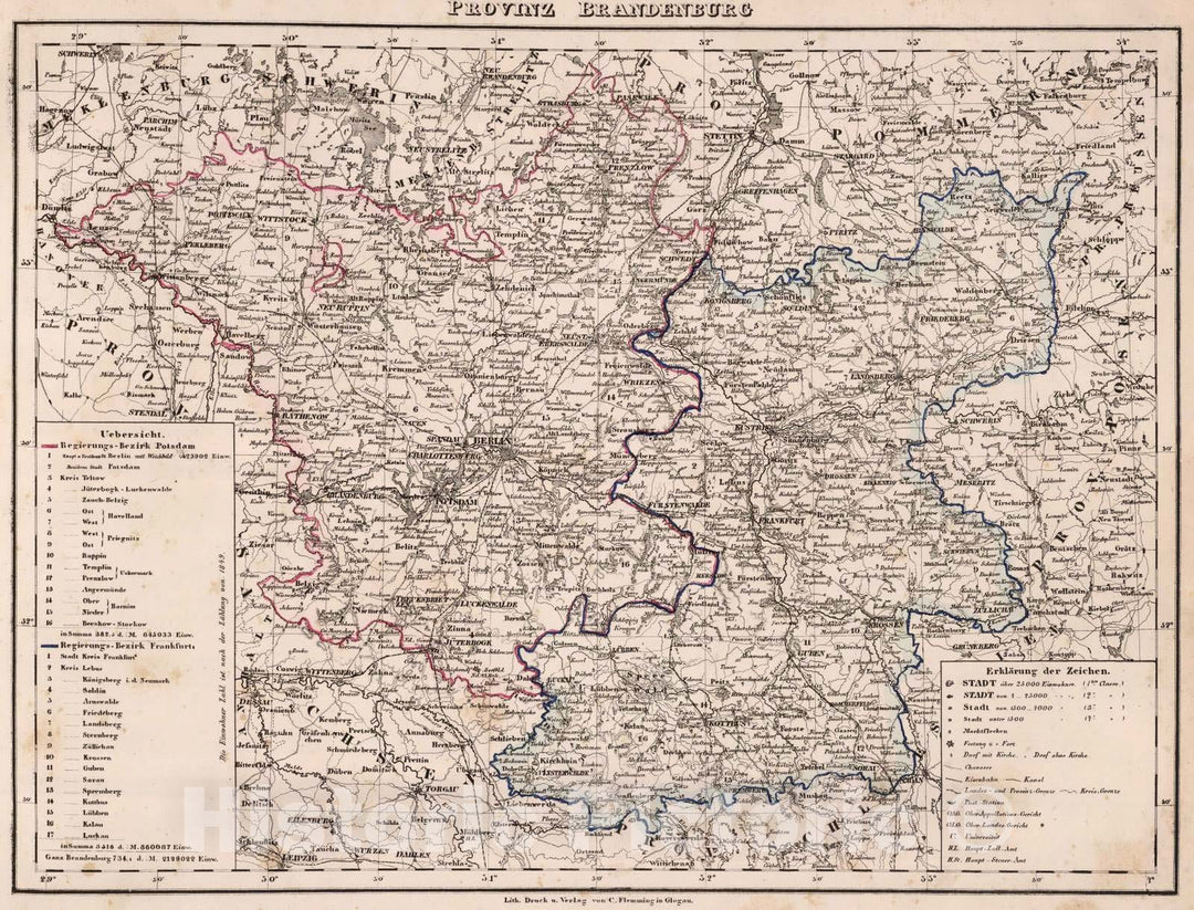 Historic Map : Germany; Poland, 1855 Brandenburg. , Vintage Wall Art