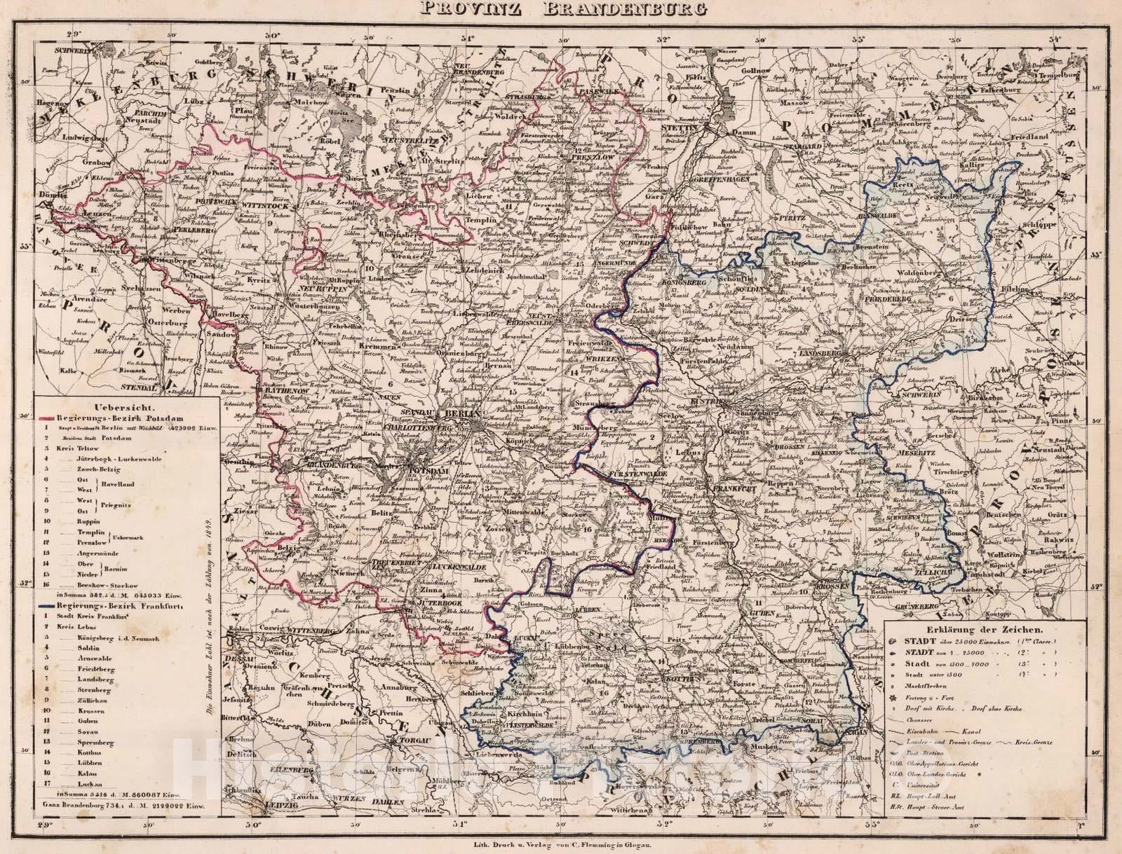 Historic Map : Germany; Poland, 1855 Brandenburg. , Vintage Wall Art