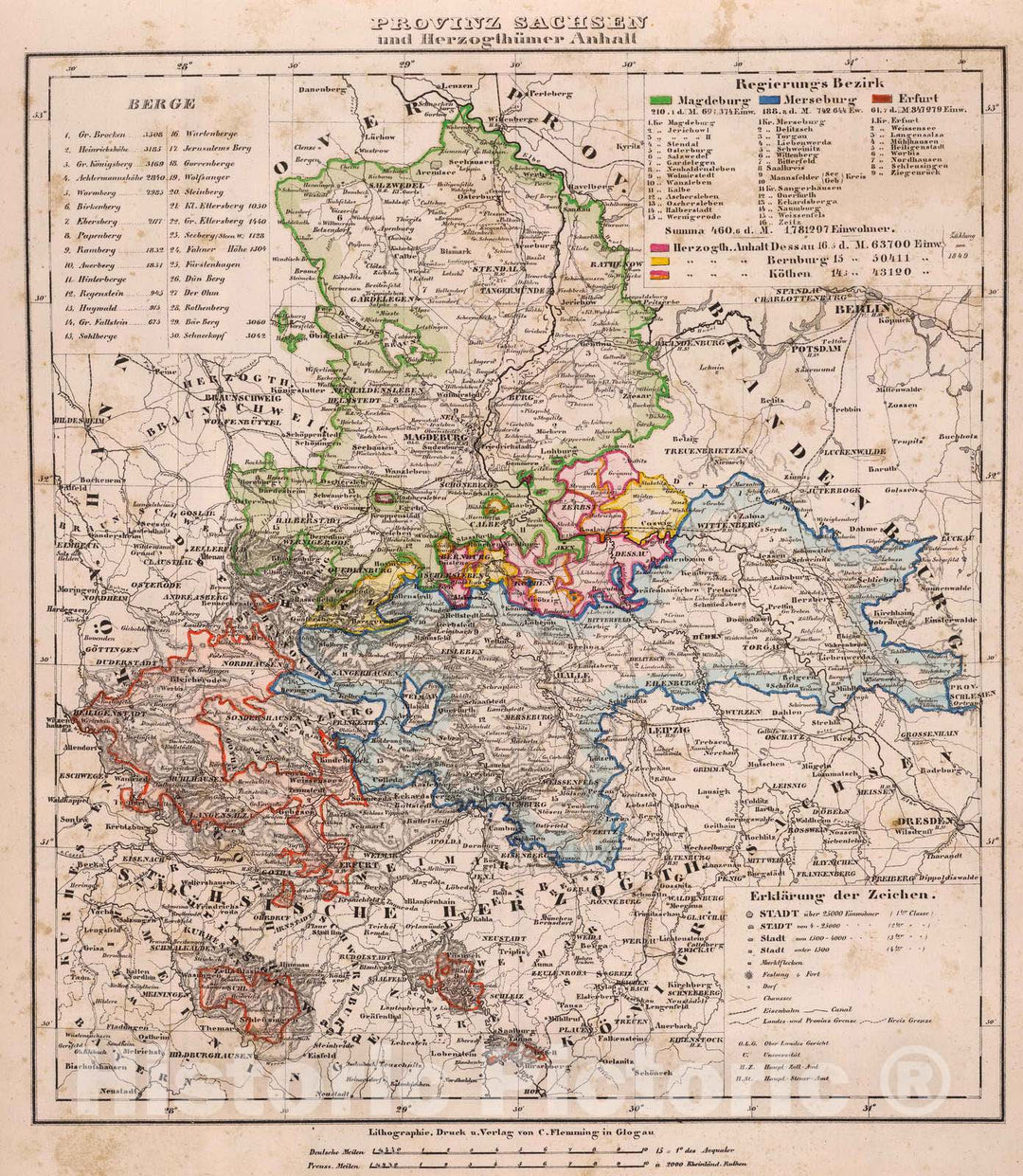 Historic Map : Germany, 1855 Sachsen, Anhalt. , Vintage Wall Art