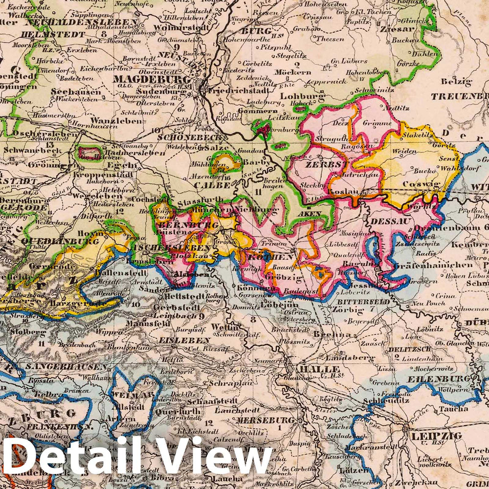 Historic Map : Germany, 1855 Sachsen, Anhalt. , Vintage Wall Art