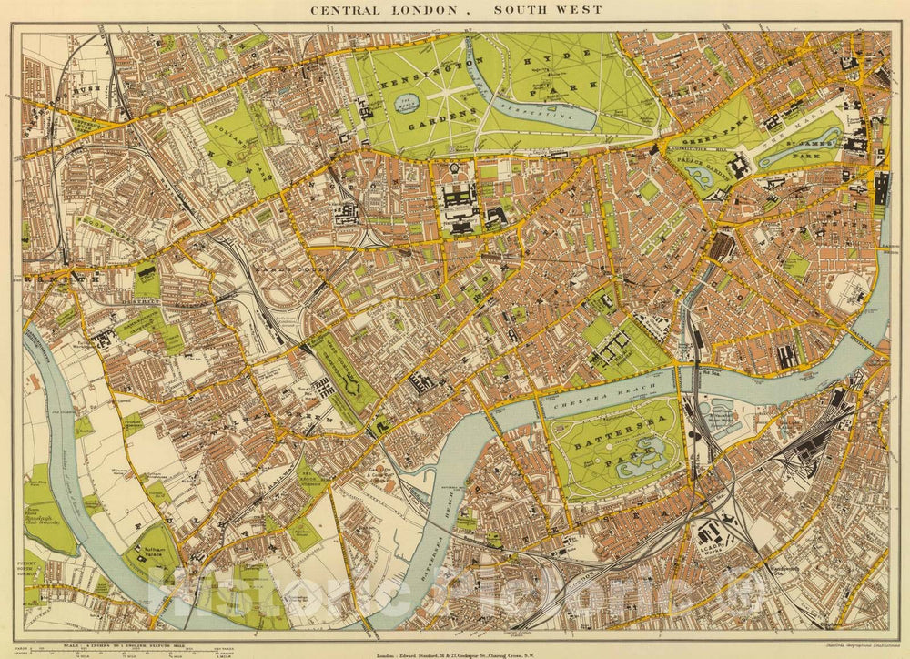 Historic Map - 1901 London SW. - Vintage Wall Art