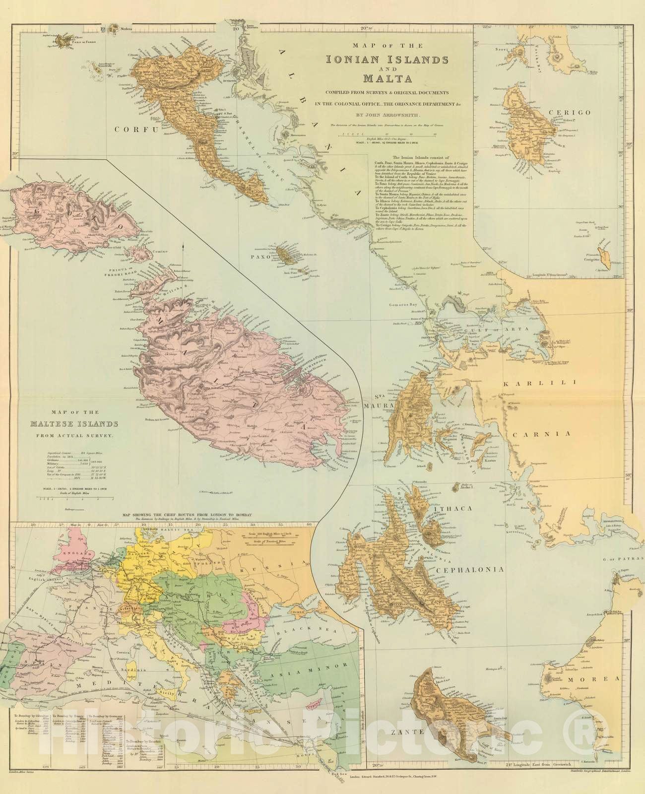 Historic Map : 1901 Ionian Islands, Malta. - Vintage Wall Art