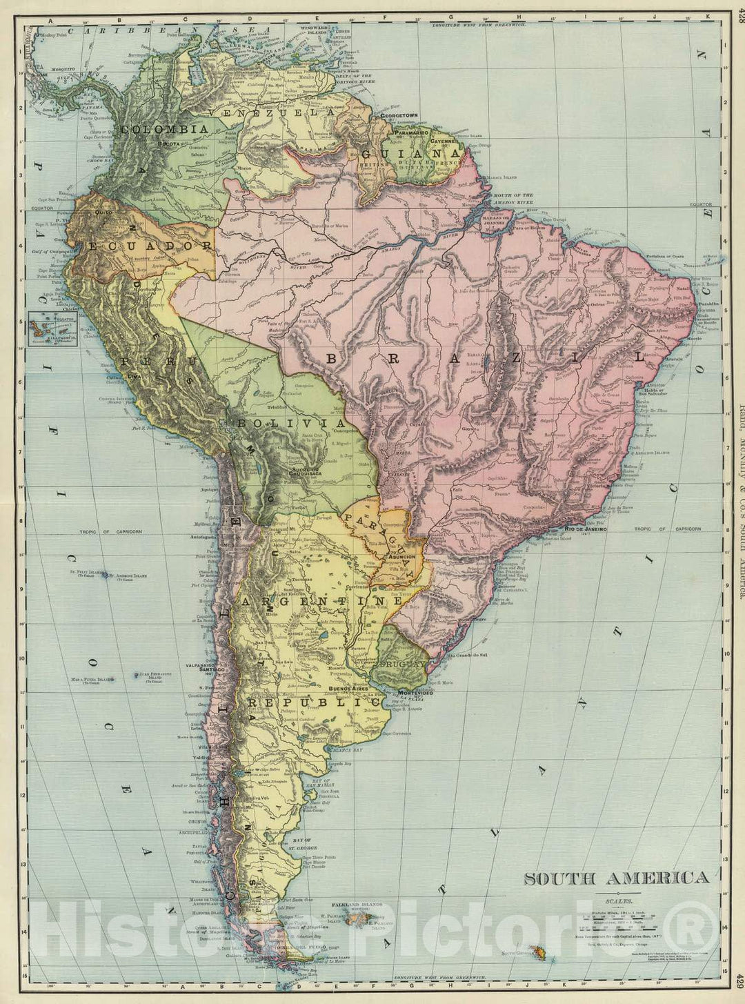 Historic Map : National Atlas - 1903 South America. - Vintage Wall Art