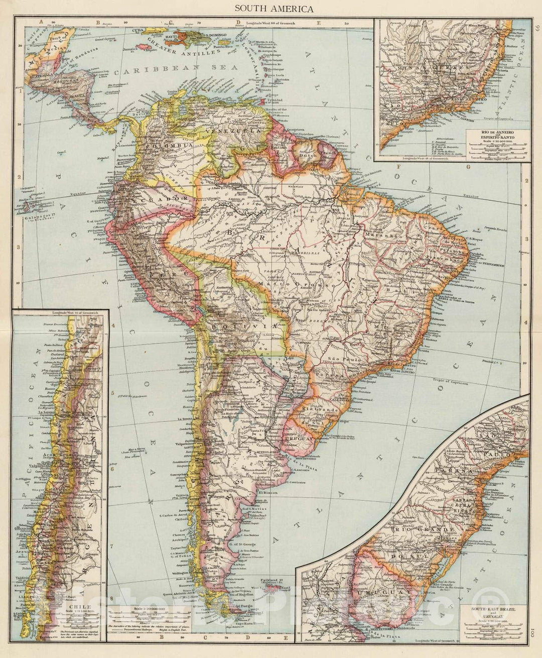 Historic Map : 1895 South America  : Vintage Wall Art