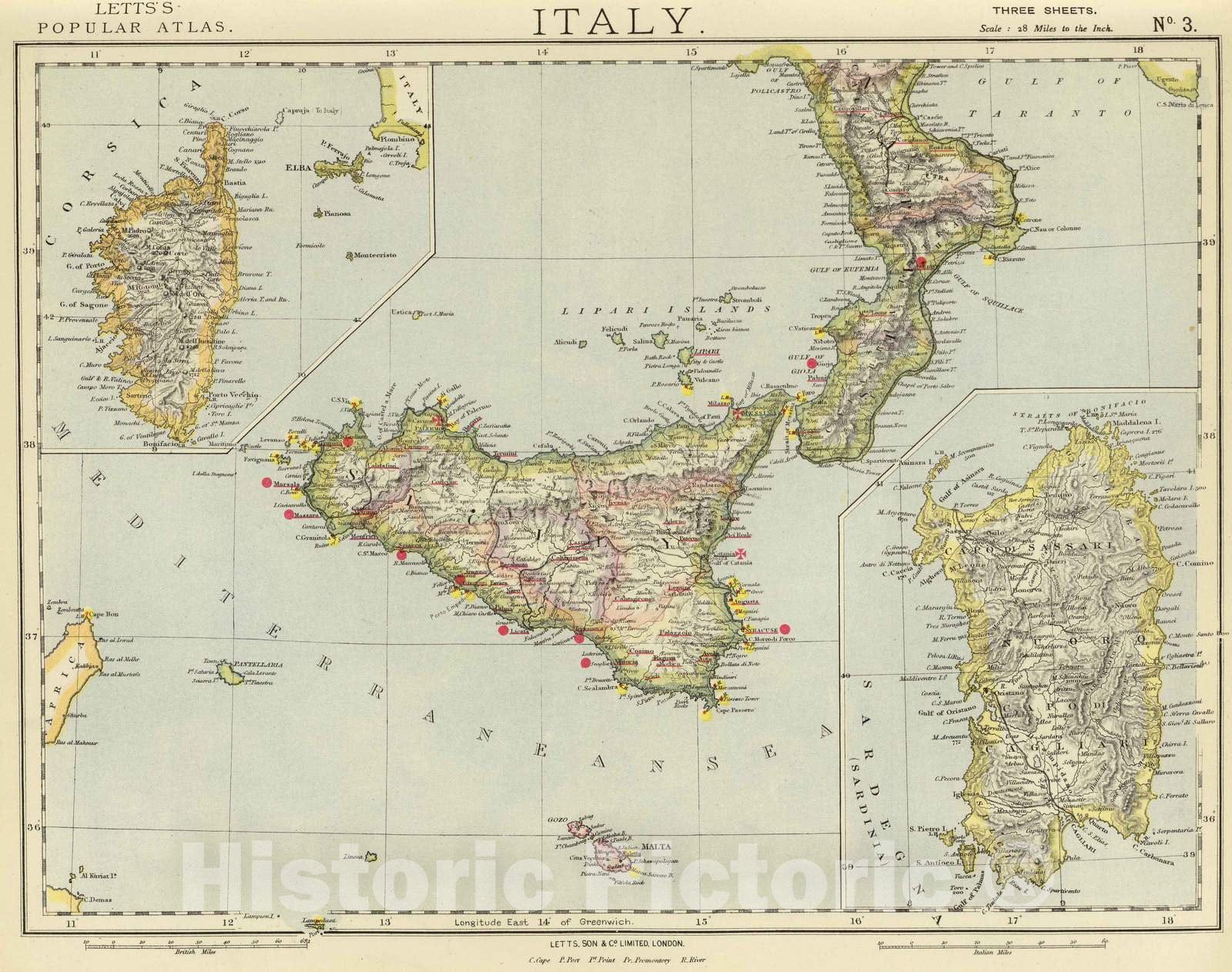 Historic Map : 1883 Italy 3. - Vintage Wall Art