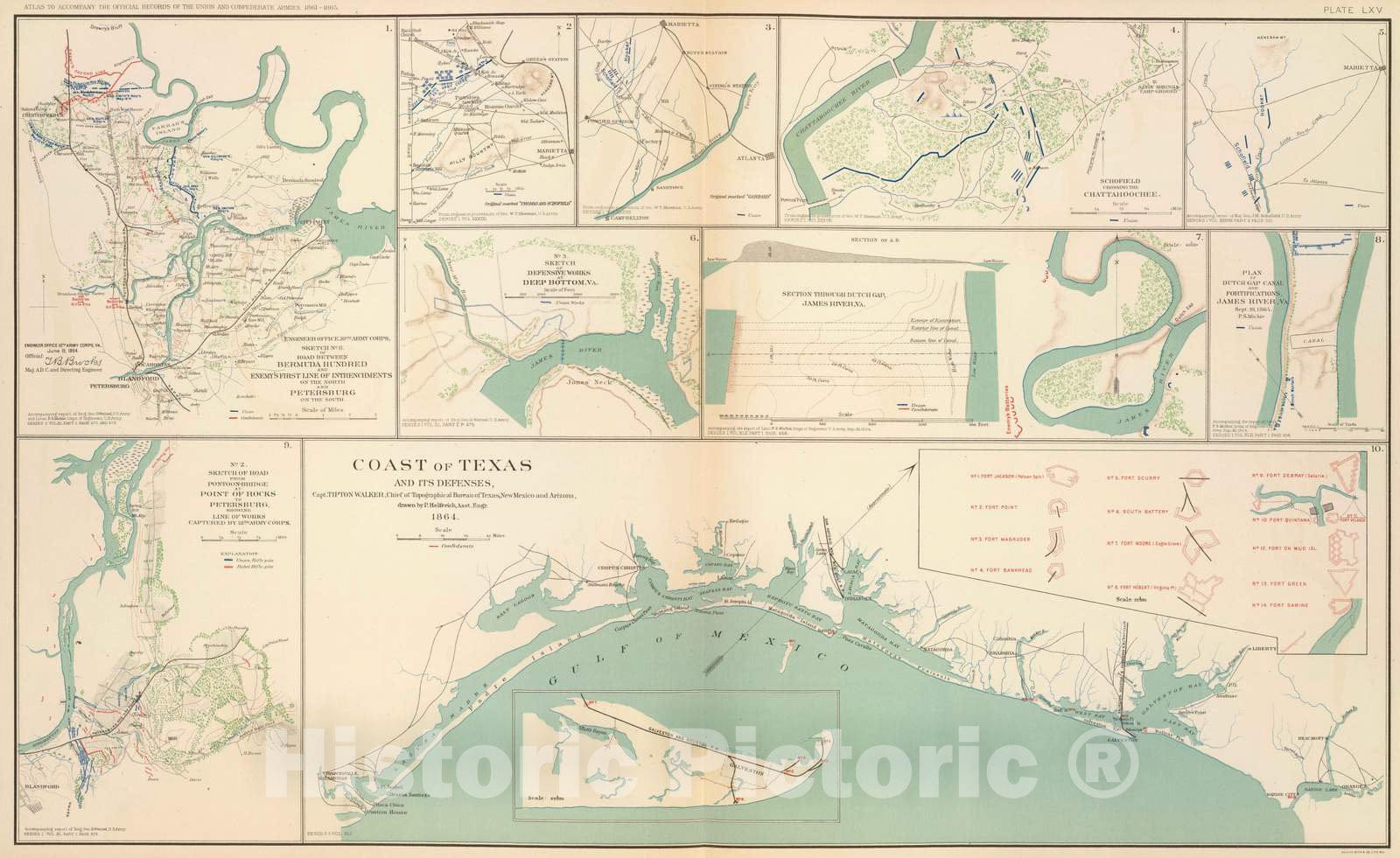 Historic Wall Map : Georgia, Atlanta Region (Ga.) 1895 Coast of Texas. , Vintage Wall Art