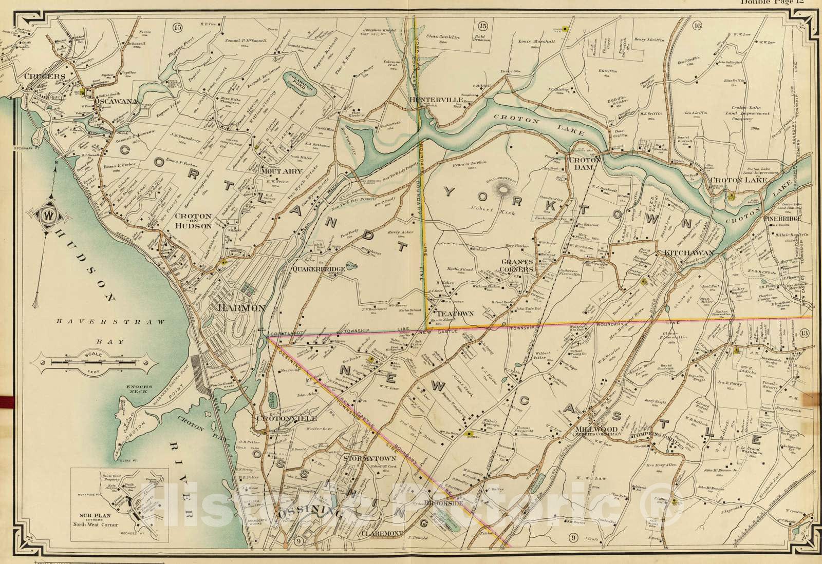 Historic Wall Map : 1908 12 Atlas Rural Country District North of New York City. - Vintage Wall Art