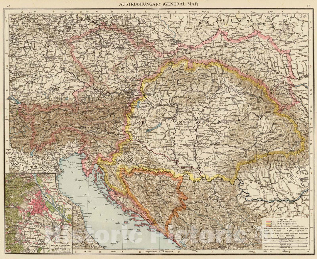 Historic Map : 1895 Austria-Hungary. - Vintage Wall Art