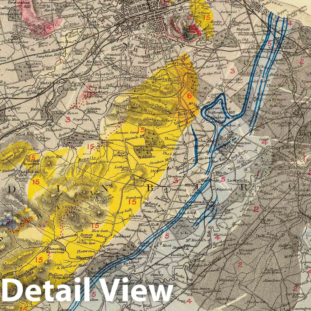 Historic Map : 1883 Geological, Environs Edinburgh. - Vintage Wall Art