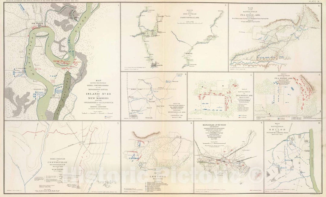 Historic Wall Map : Military Atlas - 1895 Island No. 10, New Madrid. - Vintage Wall Art