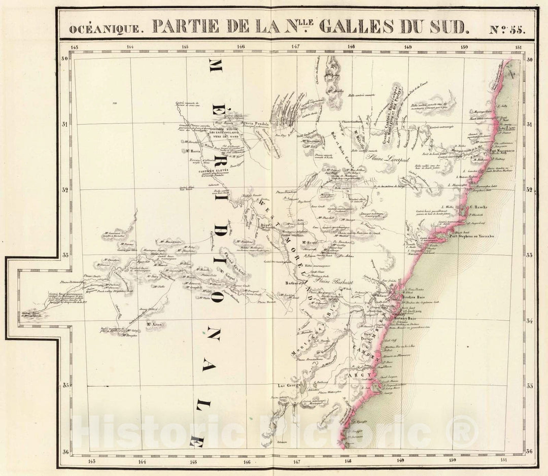 Historic Map : Australia, New South Wales 1827 Partie, Nlle. Galles du Sud. Oceanique no. 55. , Vintage Wall Art