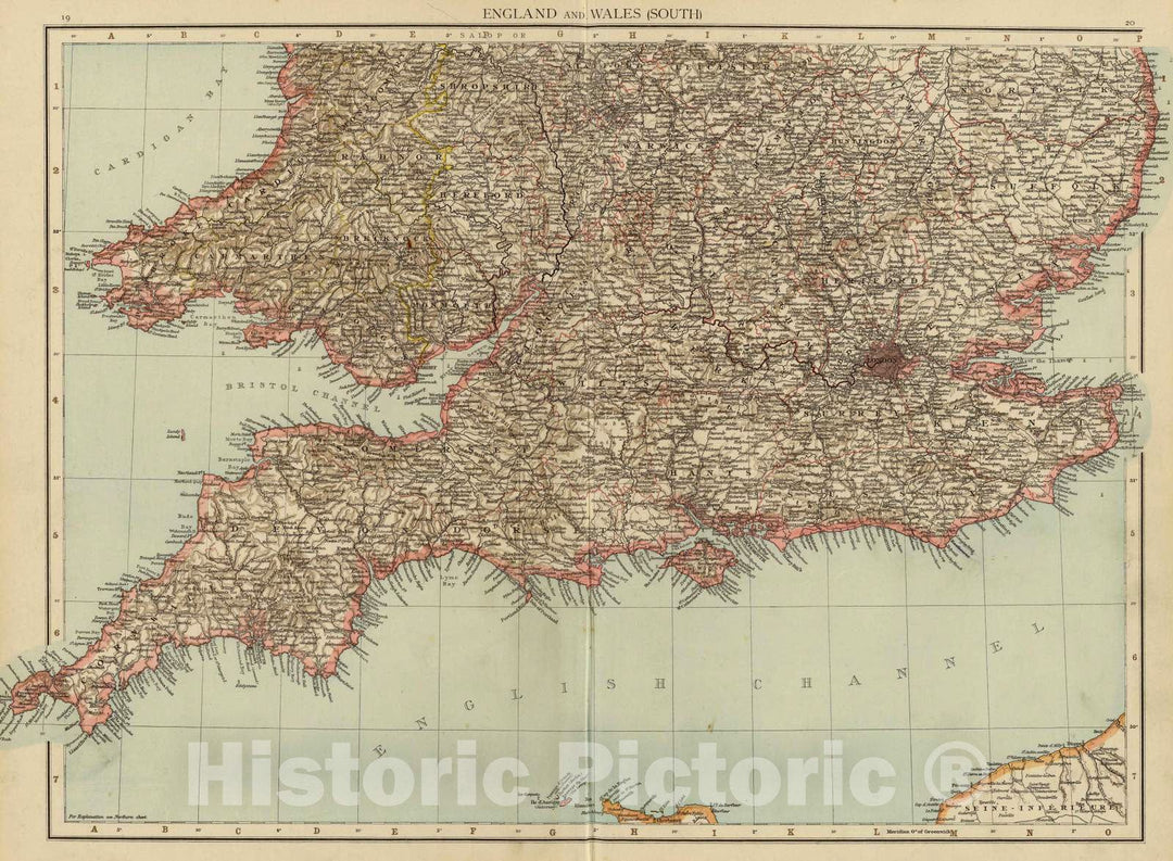 Historic Map : 1895 England, Wales S. - Vintage Wall Art