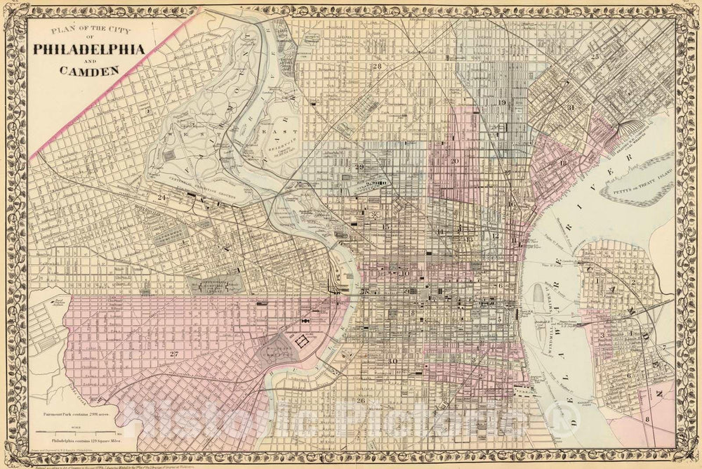 Historic Map : 1880 Philadelphia, Camden. - Vintage Wall Art