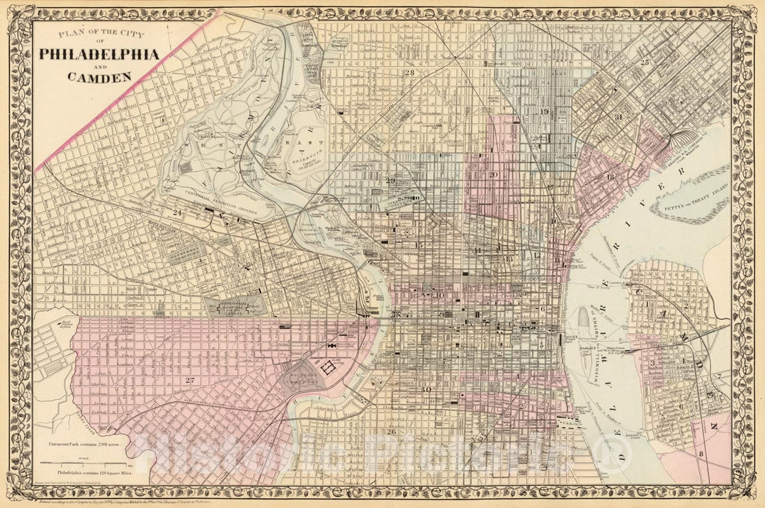 Historic Map : 1880 Philadelphia, Camden. - Vintage Wall Art