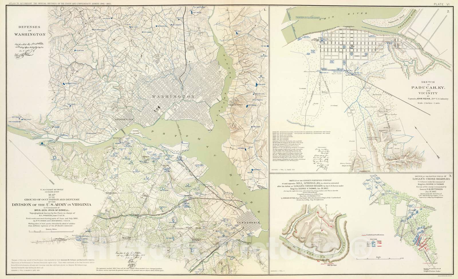 Historic Map : Military Atlas - 1895 Defenses Washington. - Vintage Wall Art