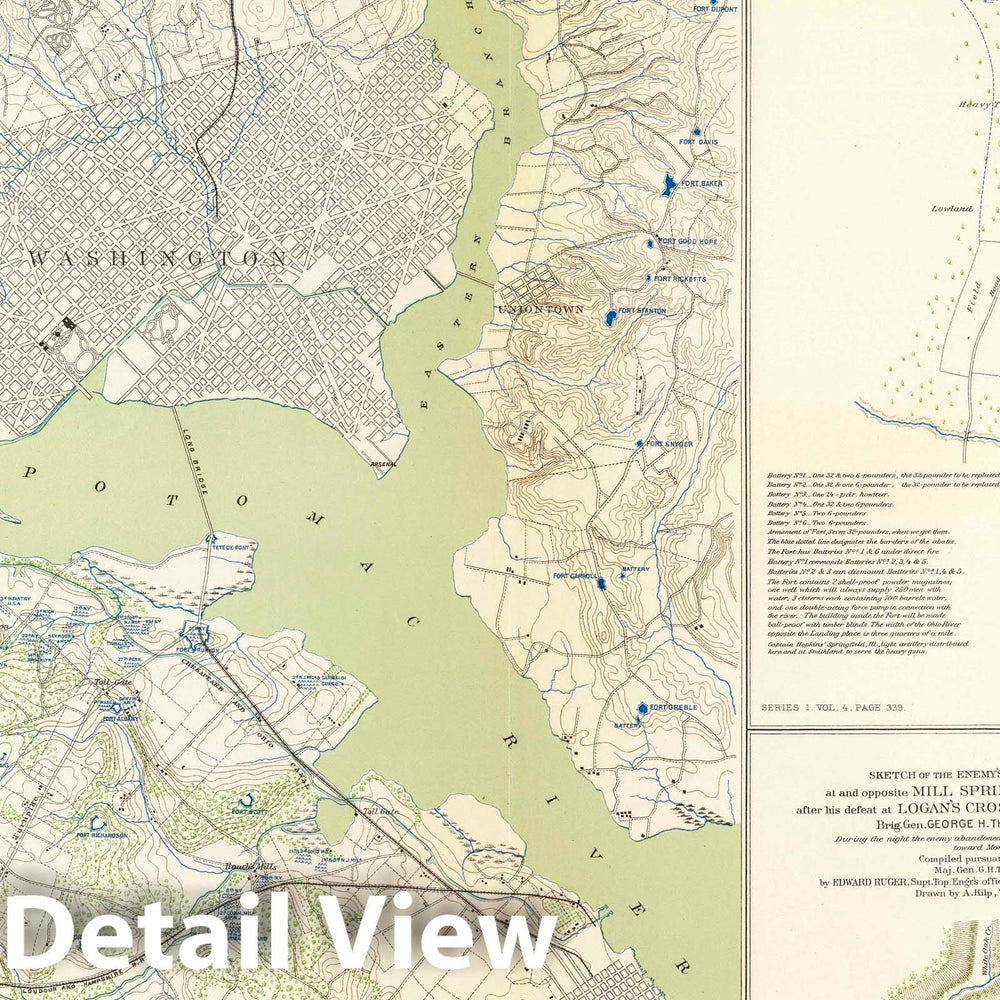 Historic Map : Military Atlas - 1895 Defenses Washington. - Vintage Wall Art