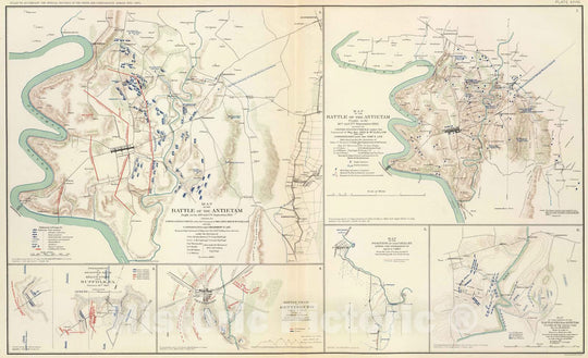 Historic Map : Military Atlas - 1895 Antietam, Suffolk, Gettysburg. - Vintage Wall Art