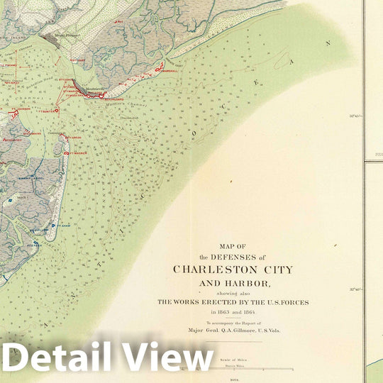 Historic Map : Military Atlas - 1895 Charleston defenses, Belmont Battlefield. - Vintage Wall Art