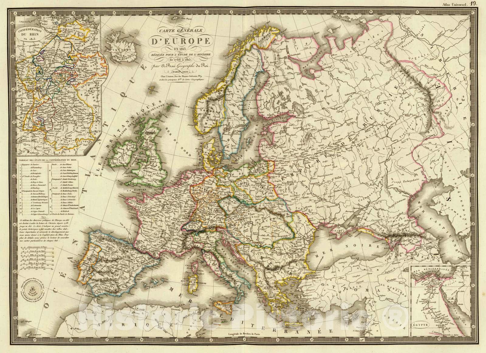 Historic Map : Egypt; Germany, , Europe 1826 Europe en 1813. , Vintage Wall Art