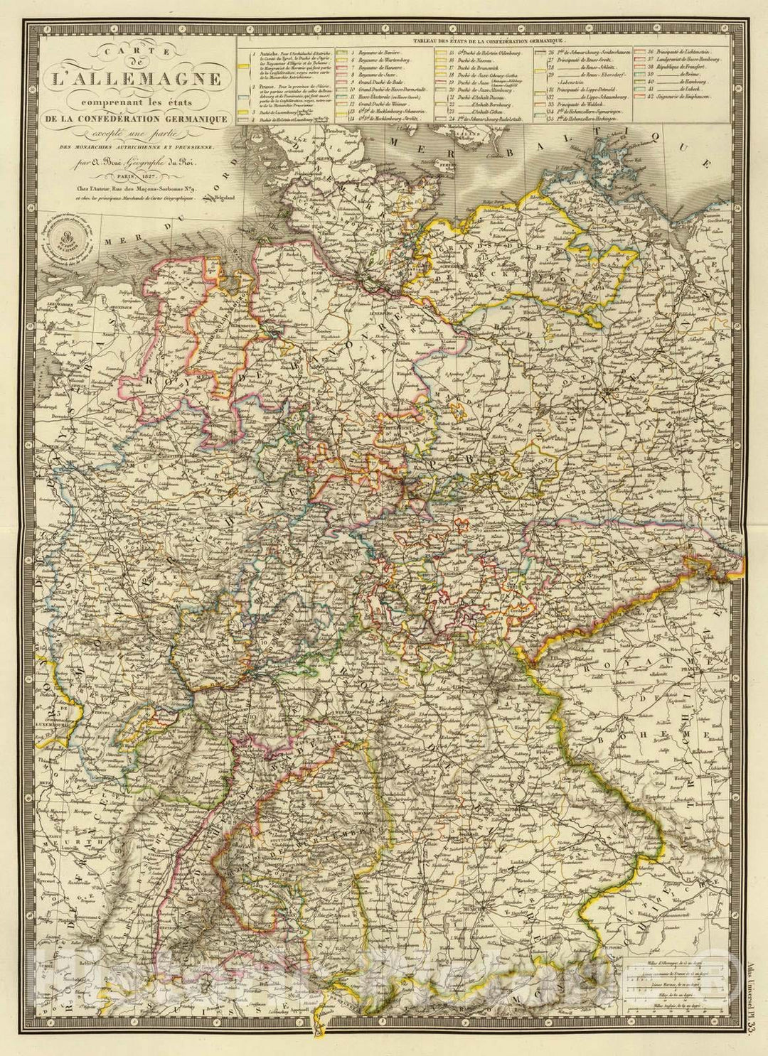 Historic Map : Germany, 1827 Allemagne. , Vintage Wall Art