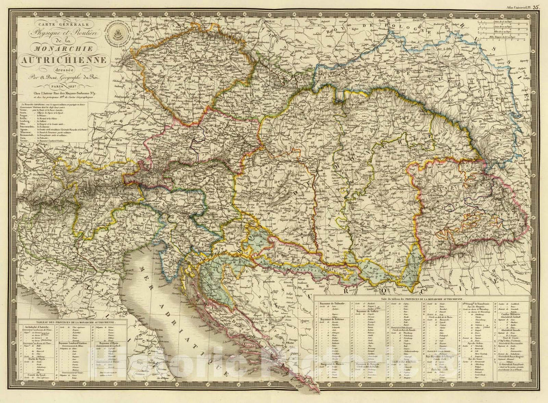 Historic Map : Austria; Hungary, Balkan Peninsula 1827 Monarchie Autrichienne. , Vintage Wall Art