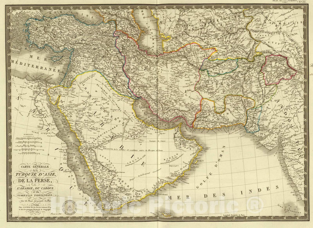 Historic Map : Iran; Turkey, Middle East, Asia 1826 Turquie d'Asie, Perse, Arabie, Caboul, Turkestan Independant. , Vintage Wall Art