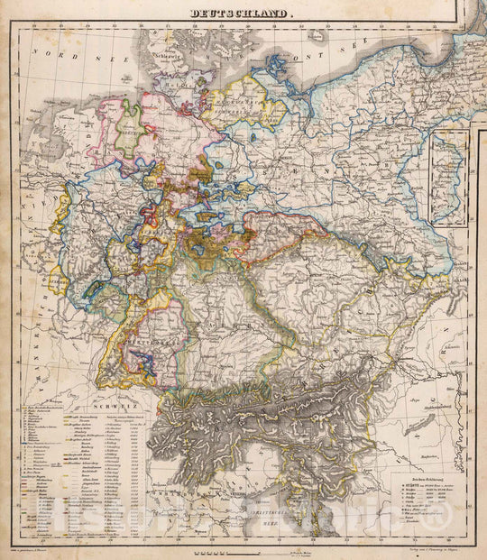 Historic Map : Austria; Germany, Europe, Central 1855 Deutschland. v2 , Vintage Wall Art