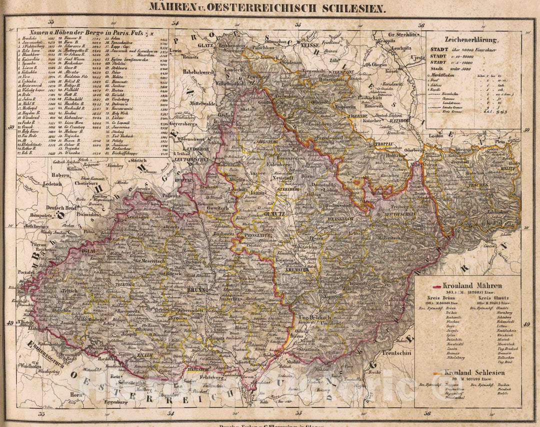 Historic Map : Czech Republic, 1855 Mahren, Oesterreichisch Schlesien. , Vintage Wall Art