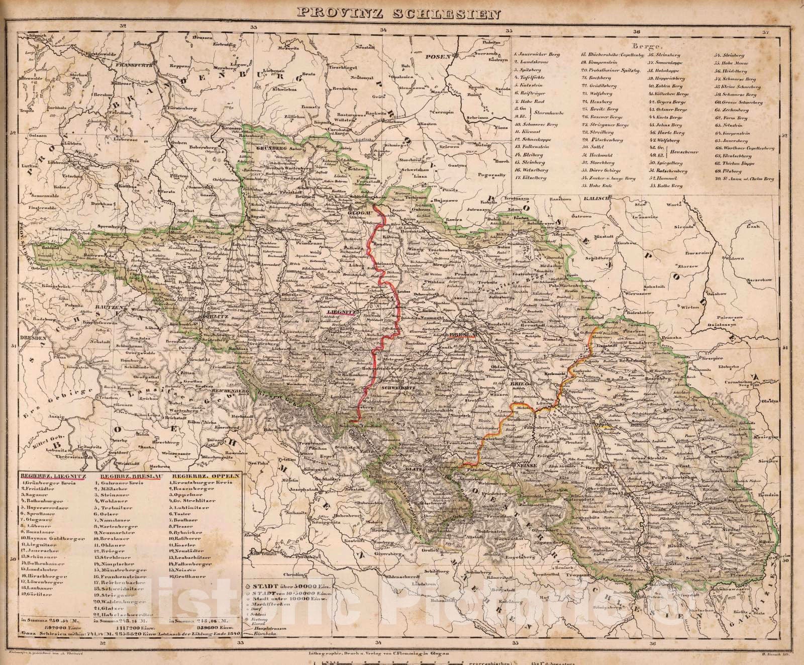 Historic Map : Germany; Poland, 1855 Schlesien. , Vintage Wall Art