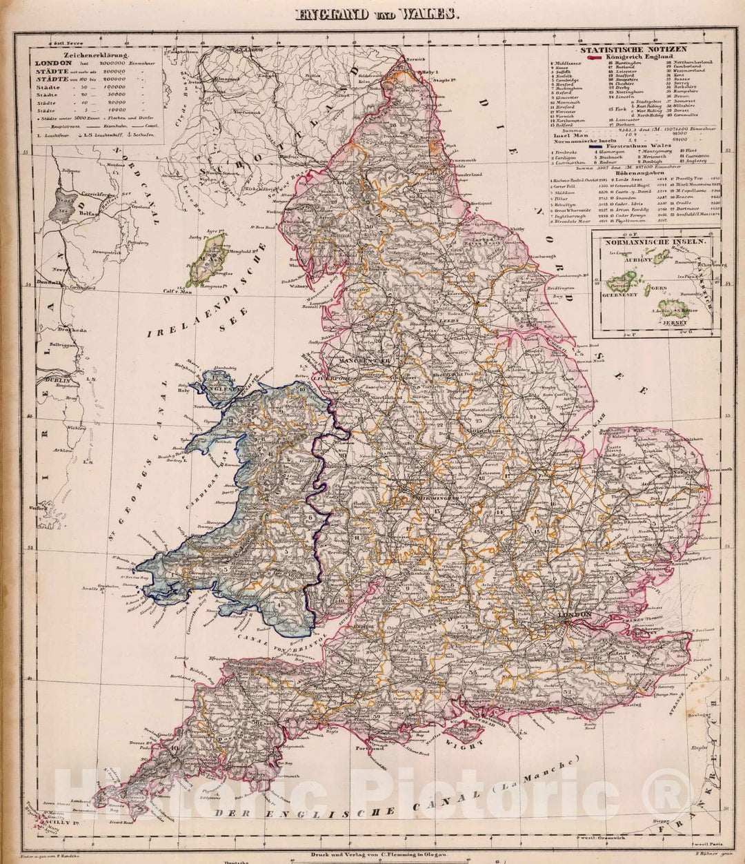 Historic Map : 1855 England, Wales. - Vintage Wall Art