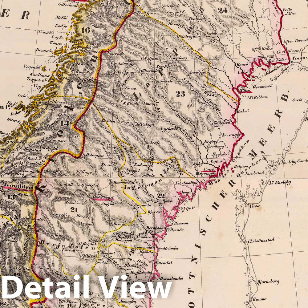 Historic Map : Norway; Sweden, 1855 Composite: Schweden, Norwegen. , Vintage Wall Art