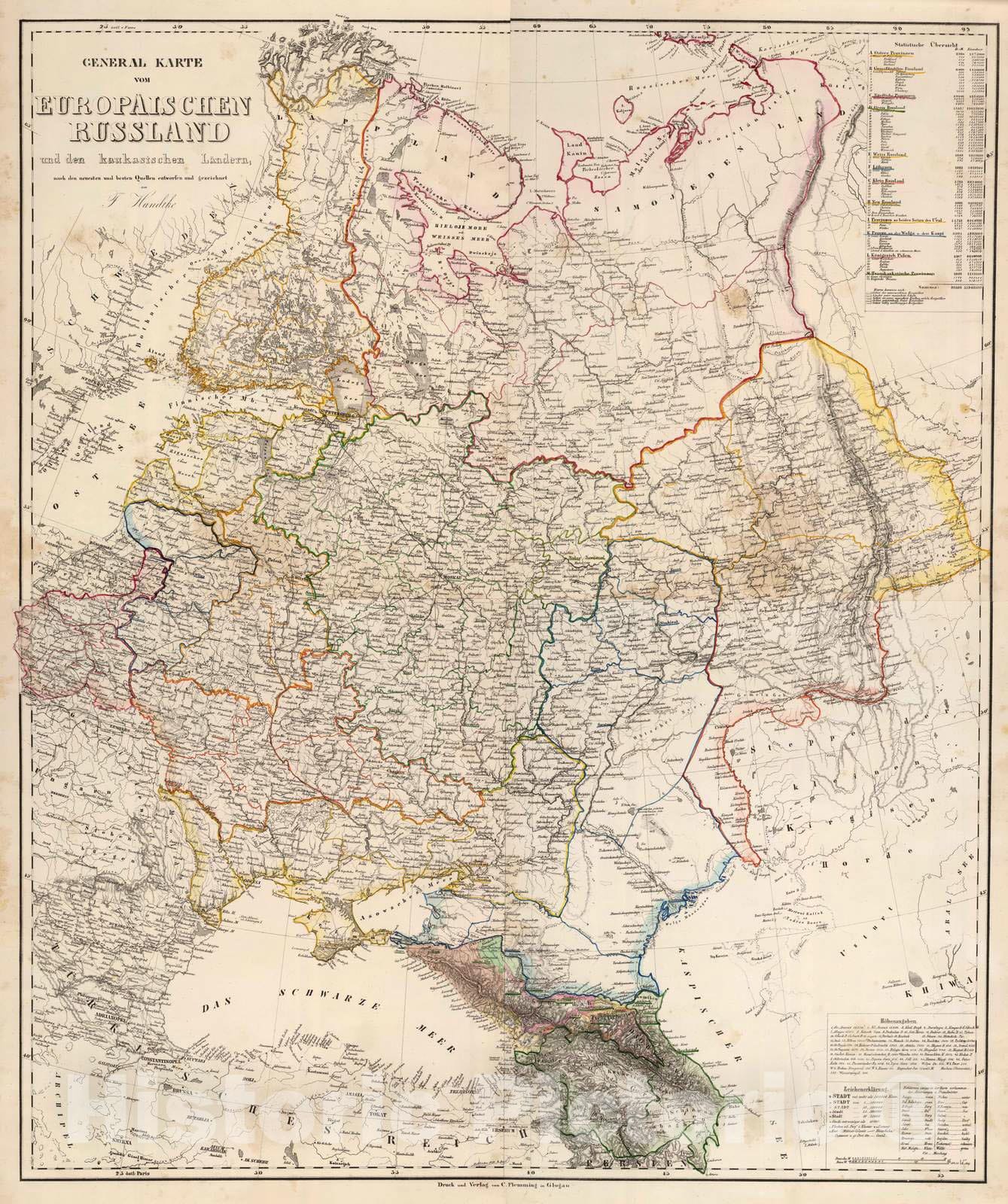 Historic Map : Russia; Ukraine, Caucasus 1855 Composite: Europaischen Russland. , Vintage Wall Art