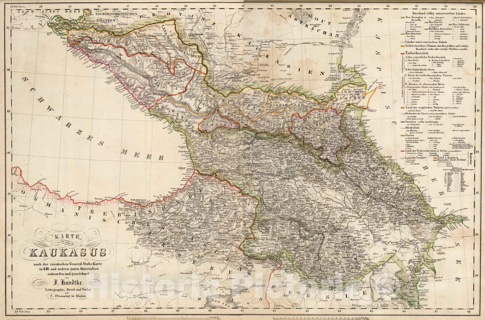 Historic Map : Georgia; Turkey, Caucasus 1855 Composite: Kaukasus. , Vintage Wall Art