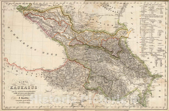 Historic Map : Georgia; Turkey, Caucasus 1855 Composite: Kaukasus. , Vintage Wall Art