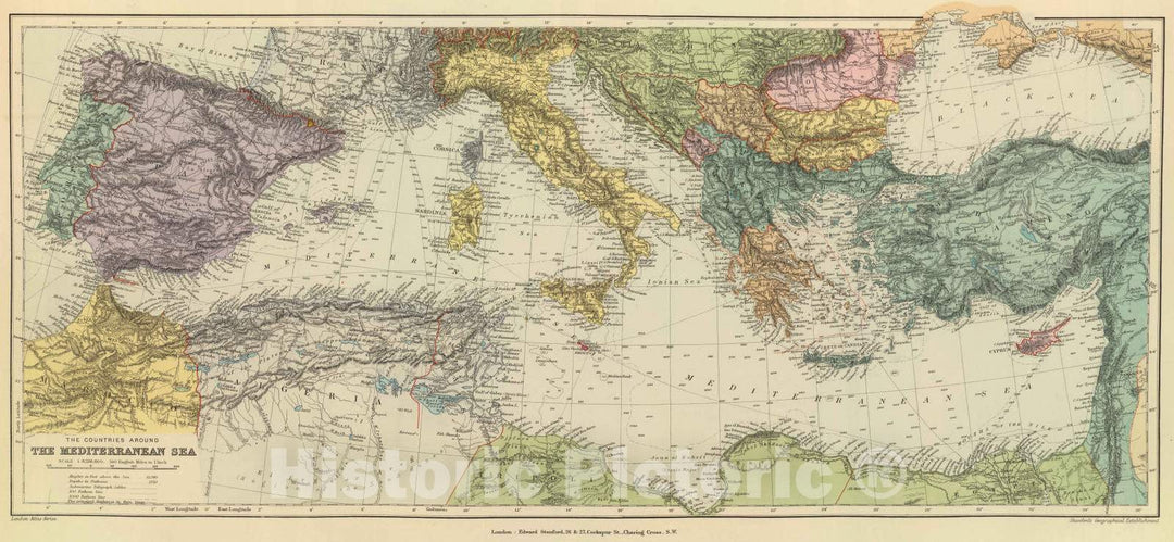 Historic Map : 1901 Mediterranean Sea. - Vintage Wall Art