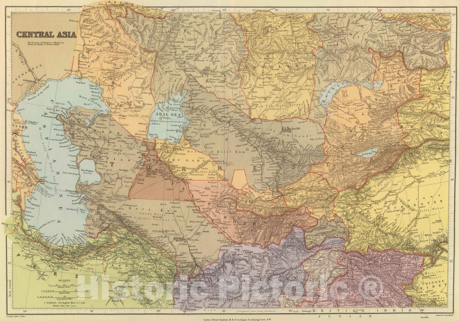 Historic Wall Map : 1901 Central Asia. - Vintage Wall Art