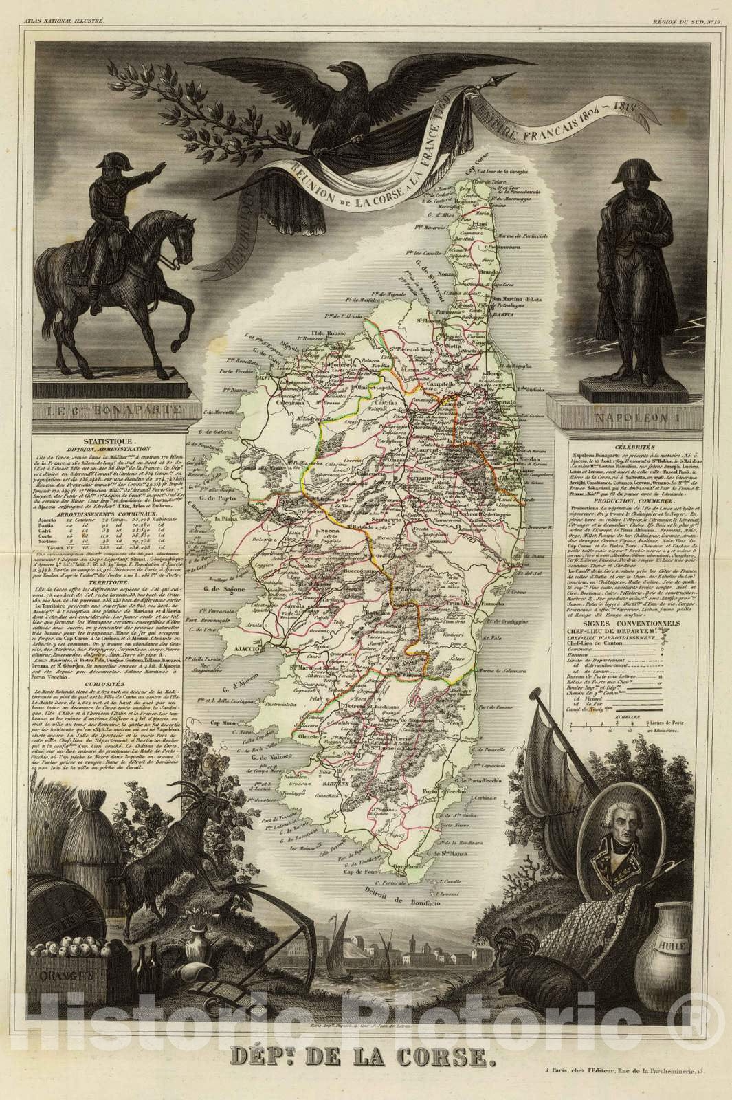 Historic Map : France, 1856 Dept. De Corsica. , Vintage Wall Art