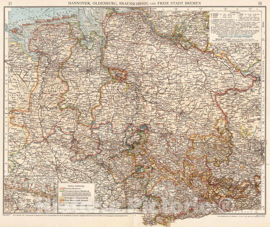 Historic Map : Germany, 1905 Hannover, Oldengurg, Braunschweig und Freie Stadt Bremen , Vintage Wall Art