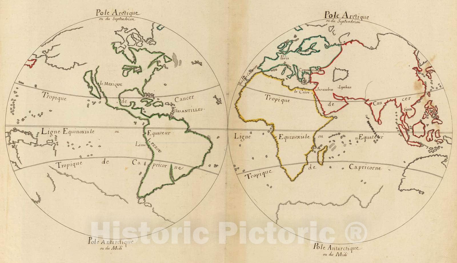 Historic Map : Manuscript Map - 1693 Planisfere, Cours du Soleil, Points cardinaus. - Vintage Wall Art