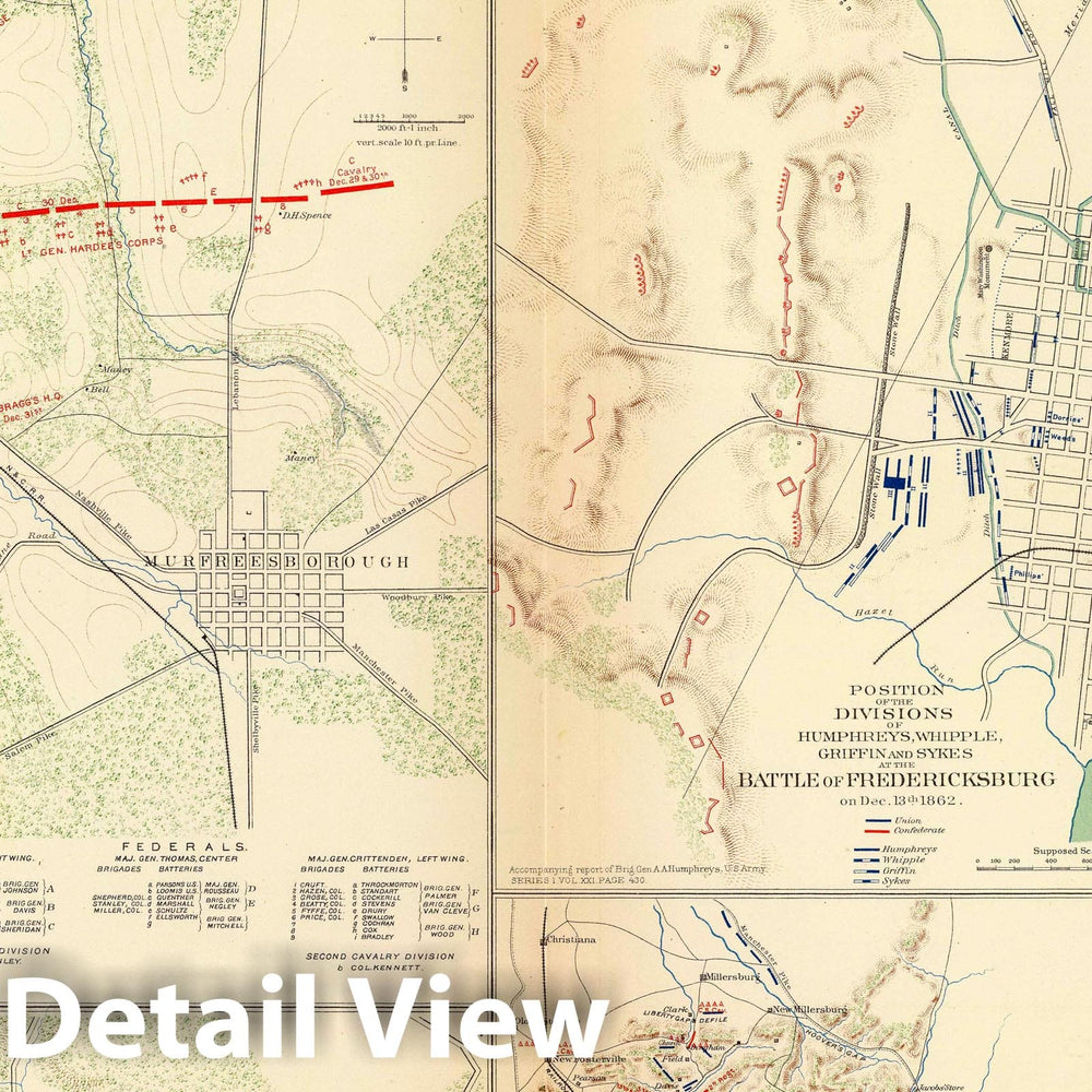 Historic Map : Military Atlas - 1895 Stone's River Before Murfreesborough. - Vintage Wall Art