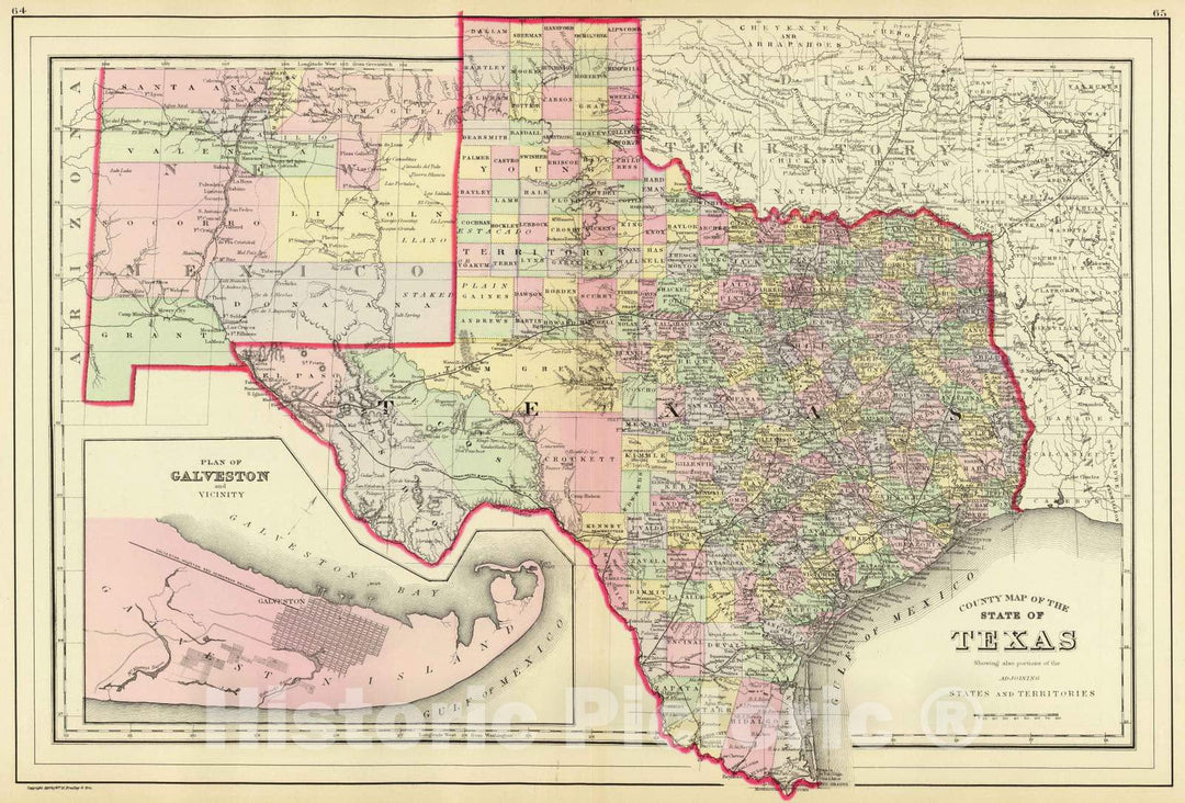 Historic Map : 1890 Map of Texas : Vintage Wall Art