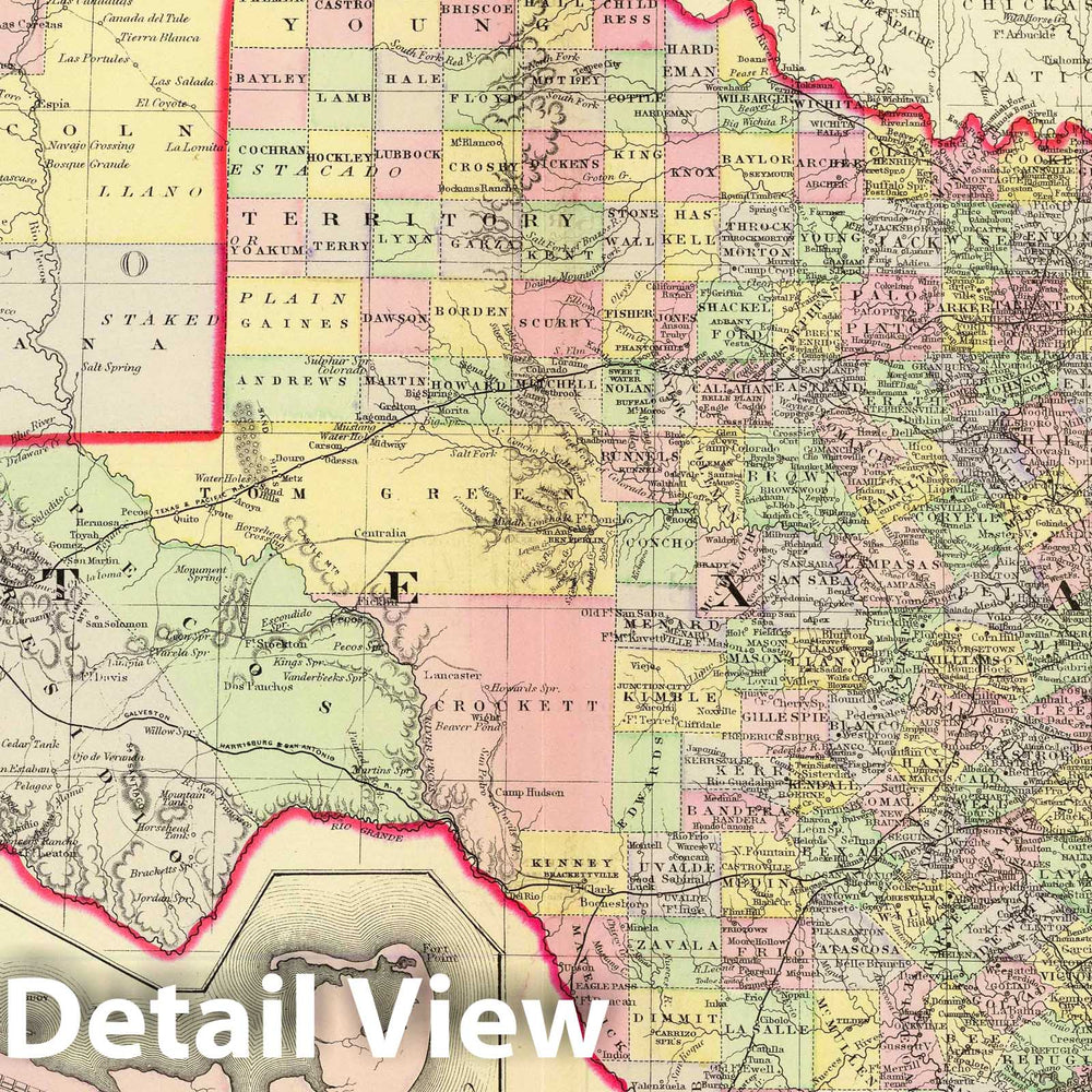 Historic Map : 1890 Map of Texas : Vintage Wall Art