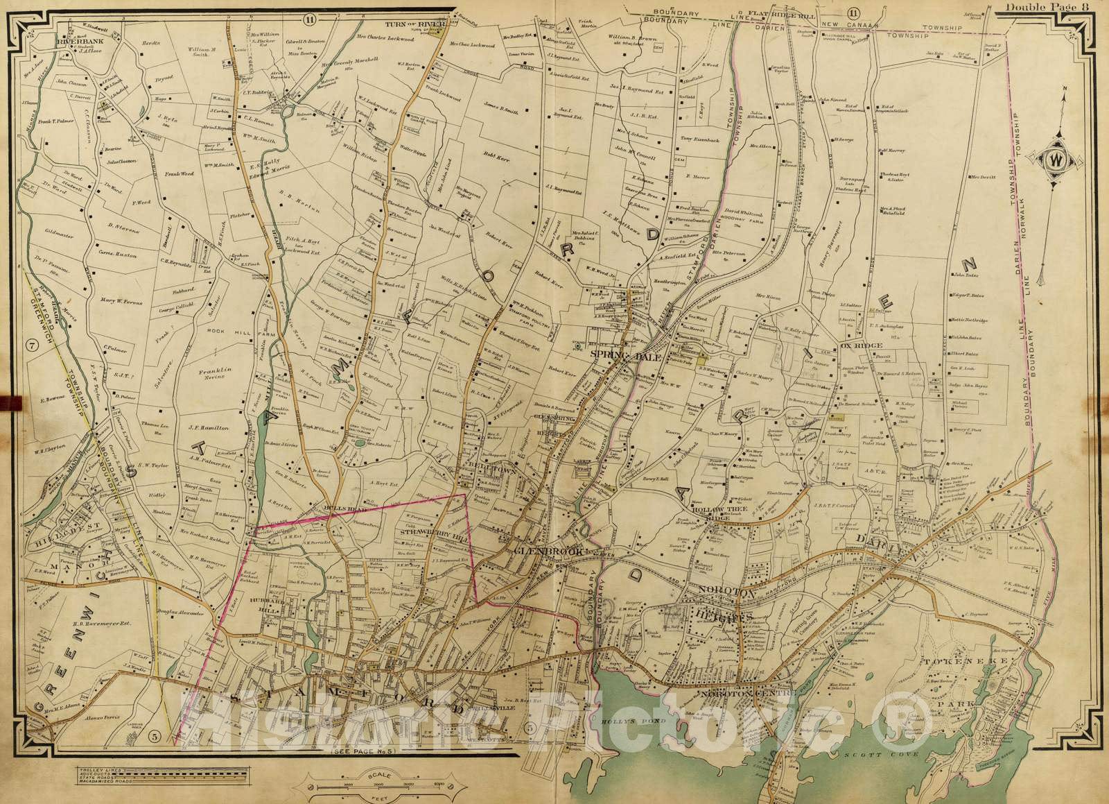 Historic Map : 1908 8 Atlas Rural Country District North of New York City. - Vintage Wall Art